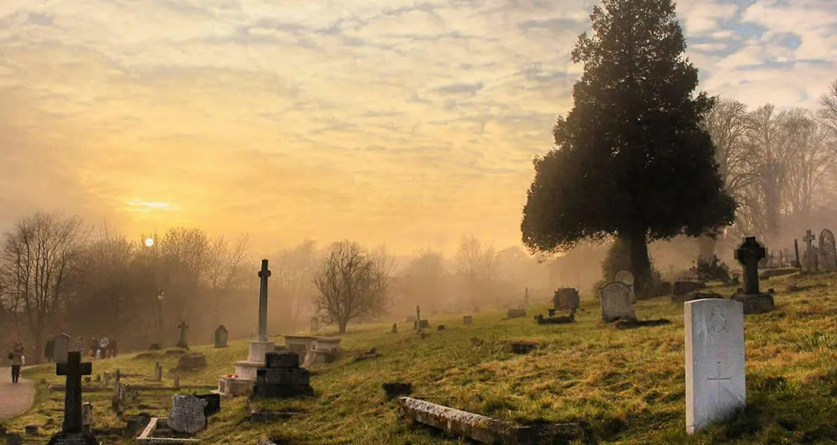 Graveyard at sunset
